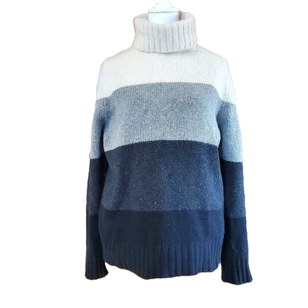 The Limited Black Gray White Striped Wool Angora Turtleneck Sweater Women's Sz M